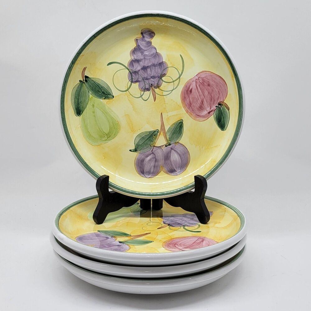 Caleca Frutta Set Of 4 Hand Painted 8 1/4" Salad Plates Made in Italy No Issues